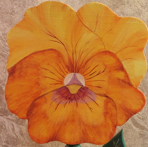 Orange and Yellow Pansy Floral Table. Julia Adamson. Saskatoon, Saskatchewan. Fauna Flora Artwork.