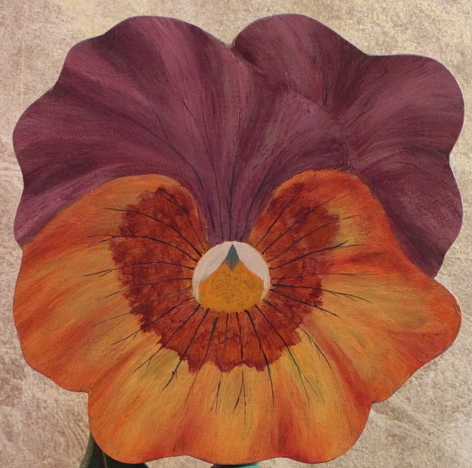 Orange and Purple Pansy Floral Table.  Julia Adamson.  Fauna Flora Artwork.  Saskatoon, Saskatchewan.